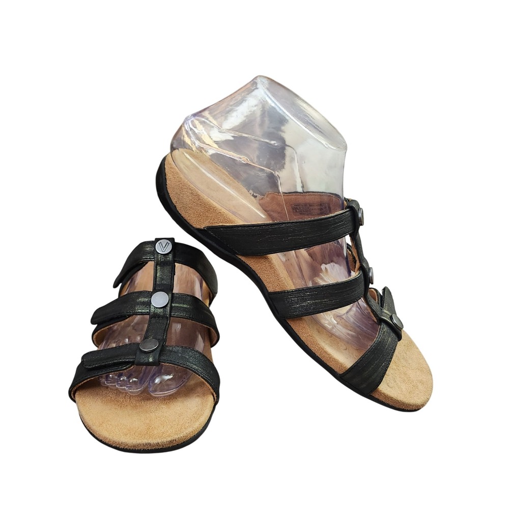 Vionic Amber Slide Sandals L8 Black Metallic Orthotic Adjustable Straps Summer